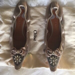 Chloe Beige Embellished Ballet Flats